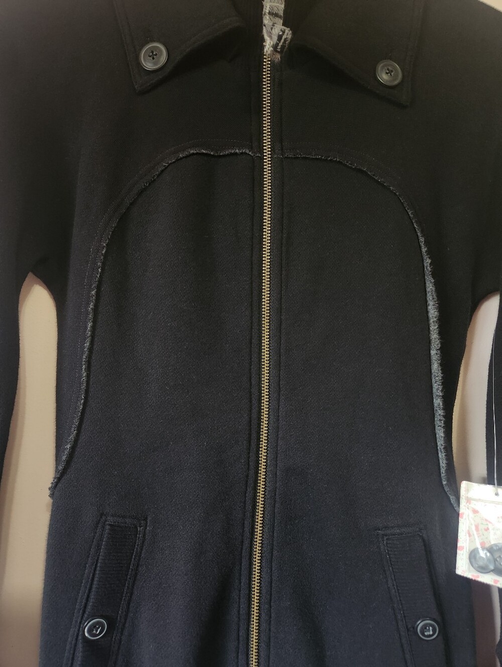Free People NWT Vintage Black Stuffed Peacoat Hoodie Jacket Fleece Longline Sz S - Picture 4 of 12